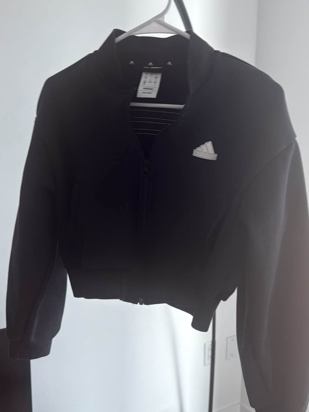 adidas Black Cropped Bomber Jacket with White Logo